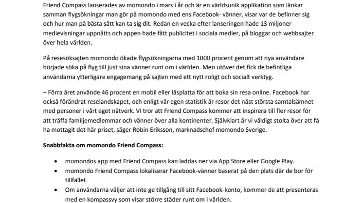 momondo Friend Compass vann Silverlejon i Cannes Lions Award 