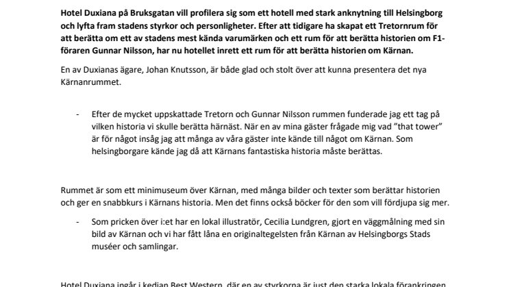 Hotel Duxiana i Helsingborg fortsätter lyfta fram det lokala