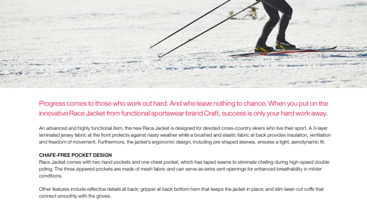 Thin and tight all-out race jacket for high-intensity skiing