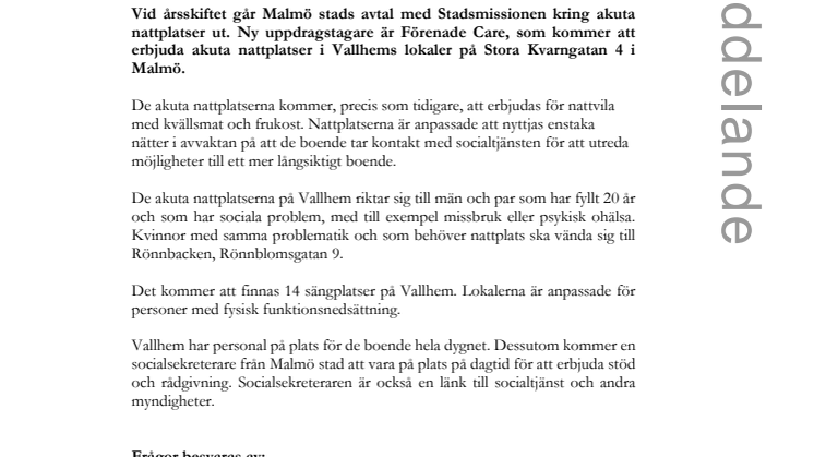 Nytt avtal för akutboende för hemlösa
