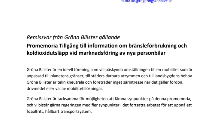 Gröna Bilister remissvar Fi2021-02192 - Tillgång till information om bränsleförbrukning och koldioxidutsläpp vid marknadsföring av nya personbilar.pdf