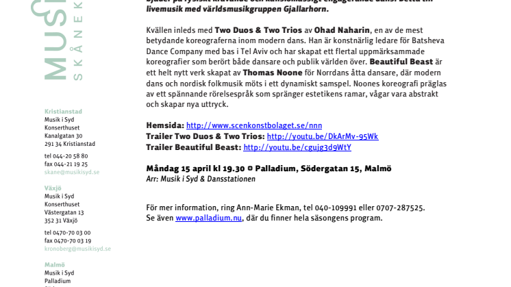 Norrdans med Naharin & Noone till livemusik med Gjallarhorn