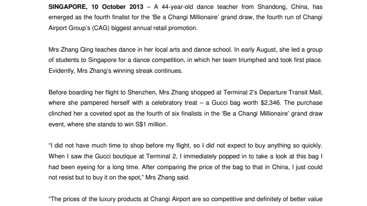 Fourth name in the hat for Changi Millionaire grand draw 