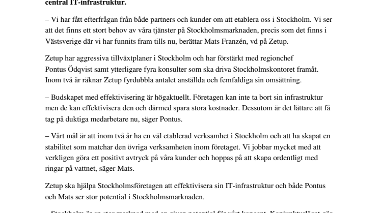 Göteborgsbaserade IT-företaget Zetup öppnar kontor i Stockholm