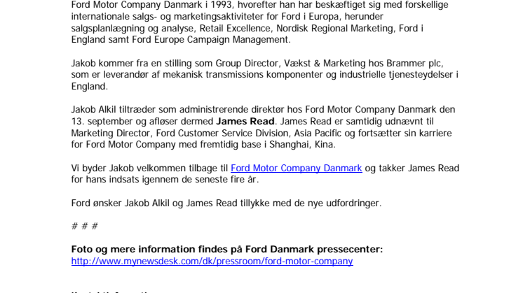 NY ADMINISTRERENDE DIREKTØR HOS FORD MOTOR COMPANY DANMARK