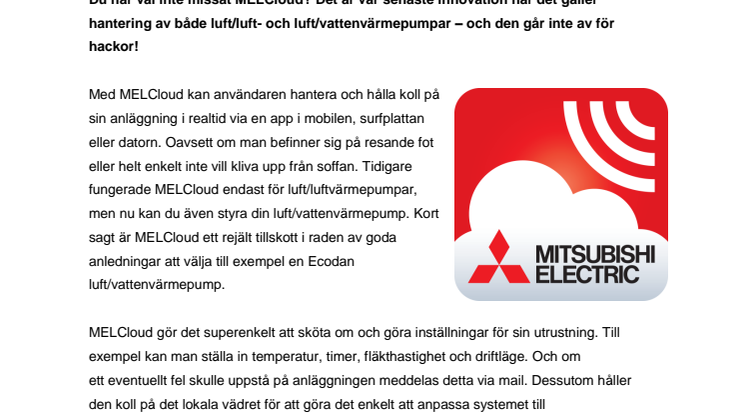 MELCloud – Ta kontroll över värmen!