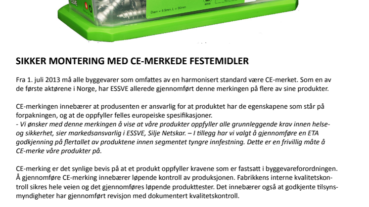 Sikker montering med CE-merkede festemidler