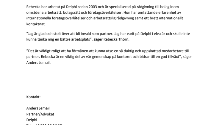 Ny partner på Delphi från och med årsskiftet