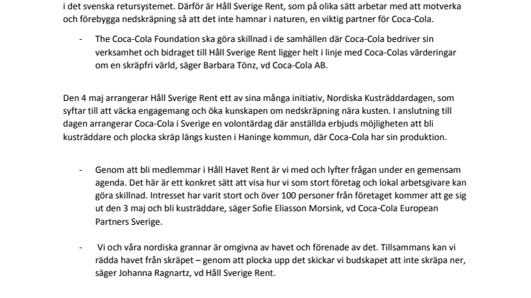 Coca-Cola i Sverige stärker sitt samarbete med Håll Sverige Rent