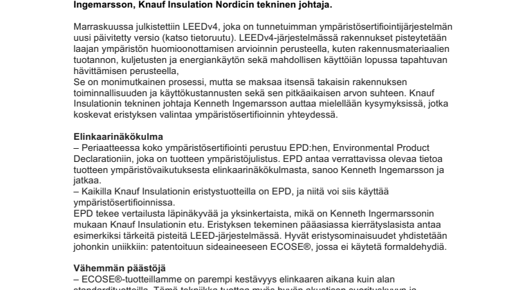 ECOSE®-tekniikka antaa useita ympäristöpisteitä