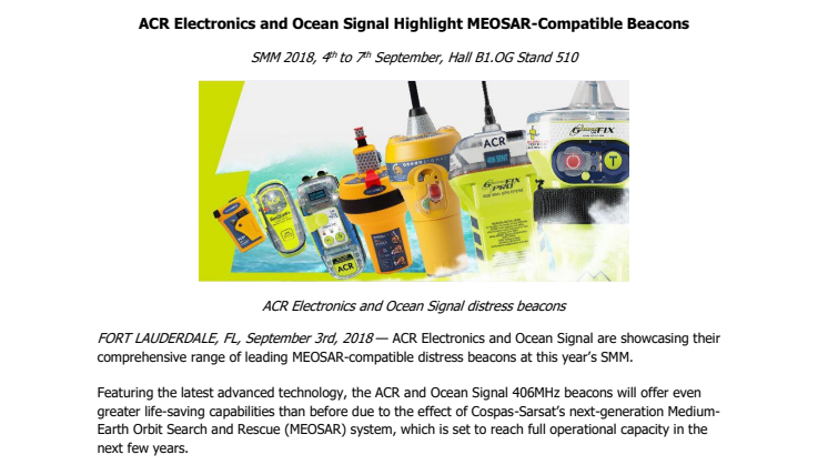 ACR Electronics and Ocean Signal Highlight MEOSAR-Compatible Beacons
