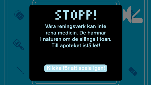 Så här ser det ut när toastolen äter medicin i det pedagogiska spelet Toavettikett
