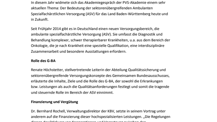 PVS-Akademiegespräch 2014: Aufbruch in einen neuen Versorgungsbereich – Chancen für eine sektorenübergreifende Versorgung