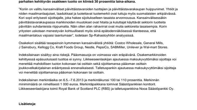 Säästöpankki Ruokajätit -indeksilainan merkintä on alkanut