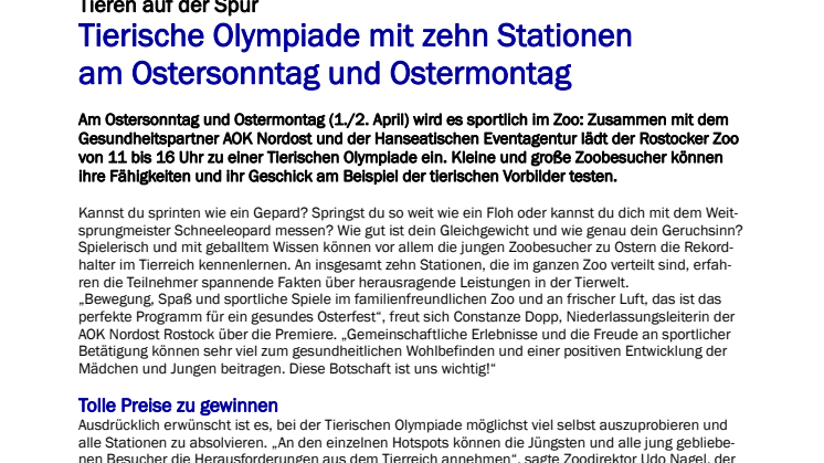 Sportliche Oster-Rallye durch den Zoo - den schlausten und flinksten Tieren auf der Spur