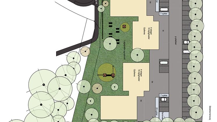 Illustrationsplan for nyt byggeri ved Slotsherrensvej