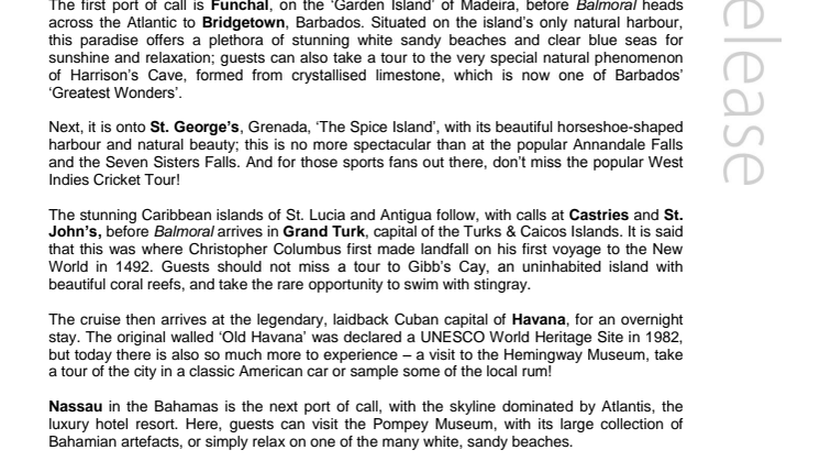 Enjoy the best of the Caribbean and Cuba with Fred. Olsen Cruise Lines