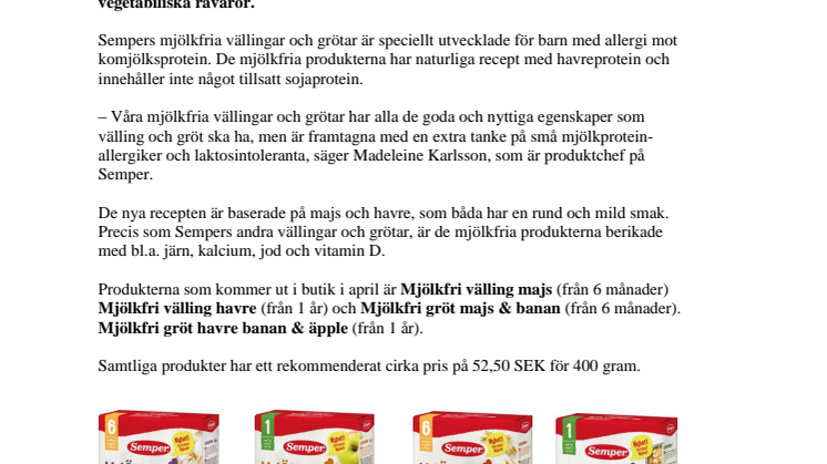 Nya recept på mjölkfritt från Semper 