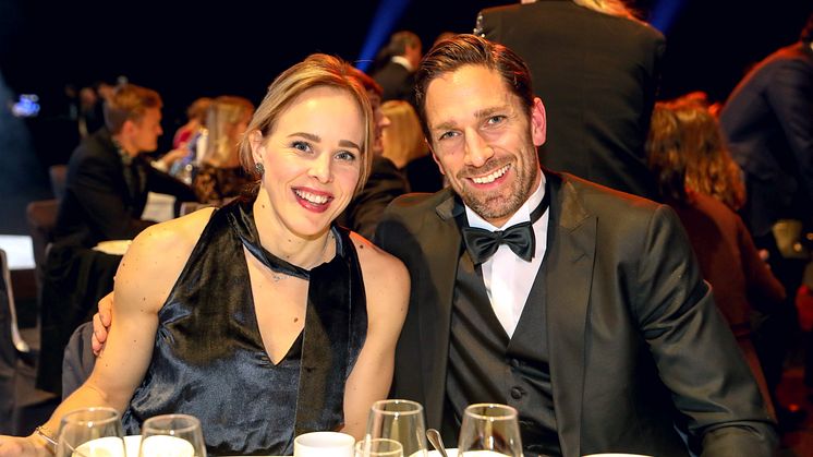 Joel Lundqvist med sällskap under Idrottsgalan den 15 januari 2018 i Stockholm.