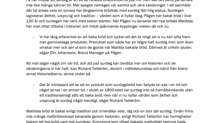 Pågen lanserar Matildas surdegsbröd – en hyllning till brödtraditionen