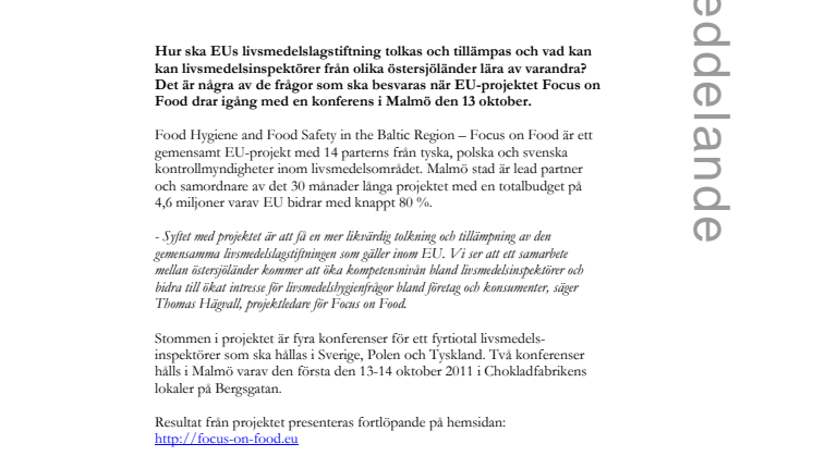 Malmö arbetar för likvärdig tolkning av livsmedelslagstiftningen i Östersjöområdet