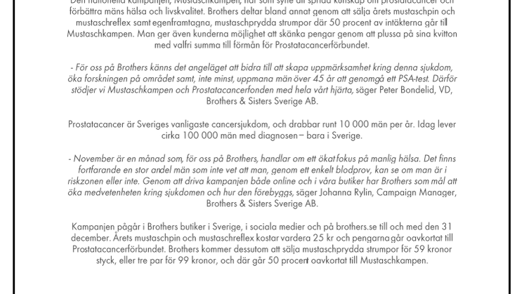 Brothers är stolt huvudpartner till Mustaschkampen 2017