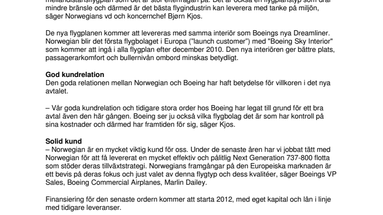 Norwegian köper ytterligare 15 nya flygplan från Boeing