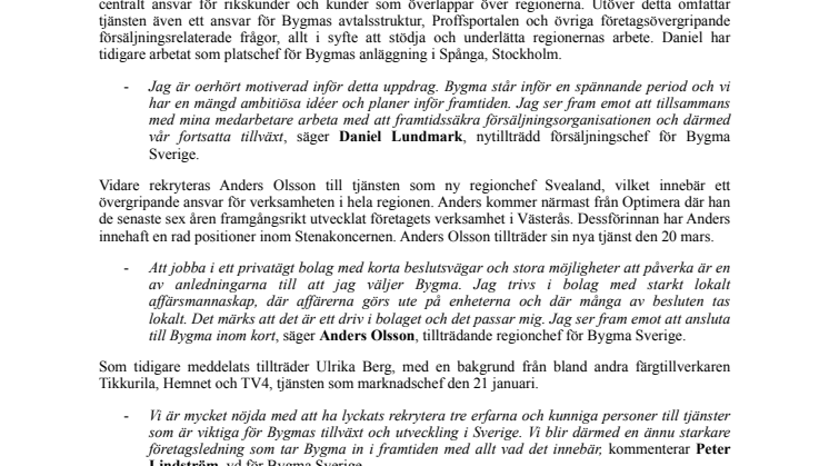 Bygma satsar – tre nya nyckelpersoner till företagsledningen