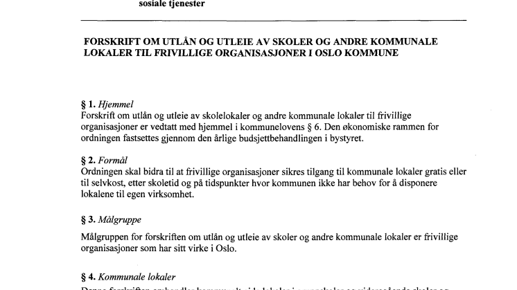 Forskrift for utleie av lokaler i Oslo kommune