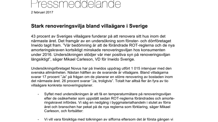 Stark renoveringsvilja bland villaägare i Sverige