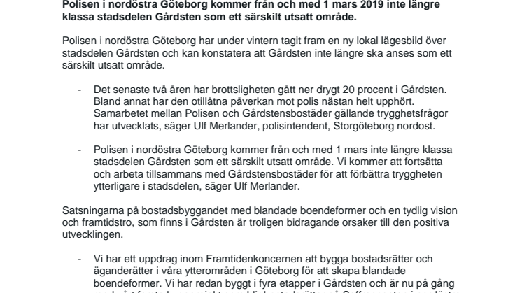 Tryggare Gårdsten tack vare gemensamma satsningar