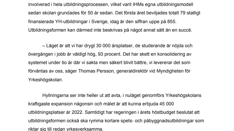 IHM firar 10 år med Yrkeshögskolan