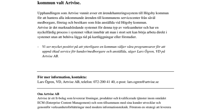 Artvise Kundtjänst till Högsby kommun!