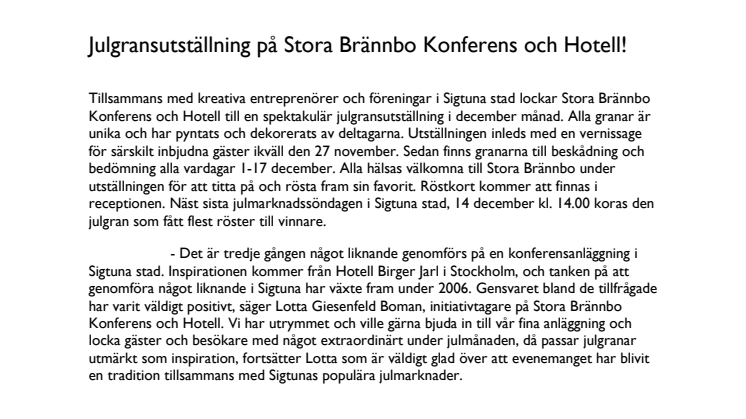 Julgransutställning på Stora Brännbo Konferens och Hotell!