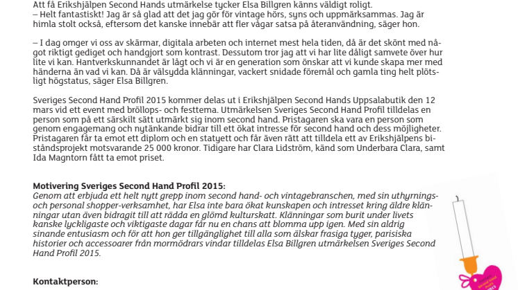 Elsa Billgren är Sveriges Second Hand Profil 2015