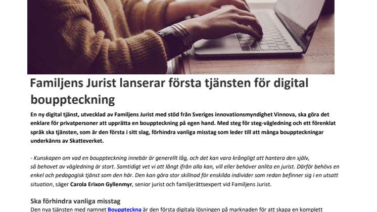 Familjens Jurist lanserar första tjänsten för digital bouppteckning