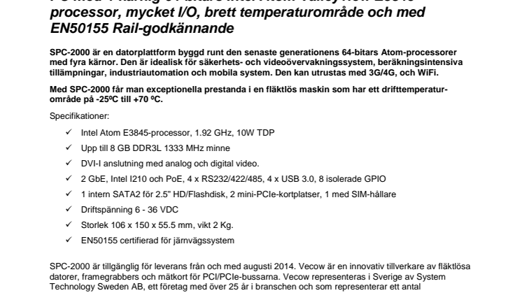 Vecow SPC-2000 – en ultrakompakt och fläktlös industri-PC med Rail-godkännande