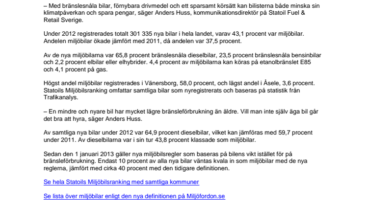 Vänersborg toppar miljöbilsranking