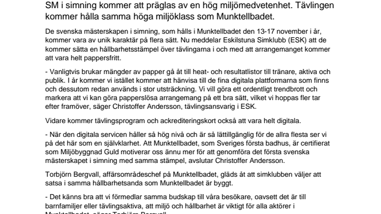 Första hållbara svenska mästerskapen i simning