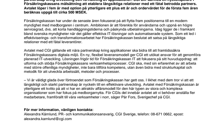 CGI i långsiktigt partnerskap med Försäkringskassan