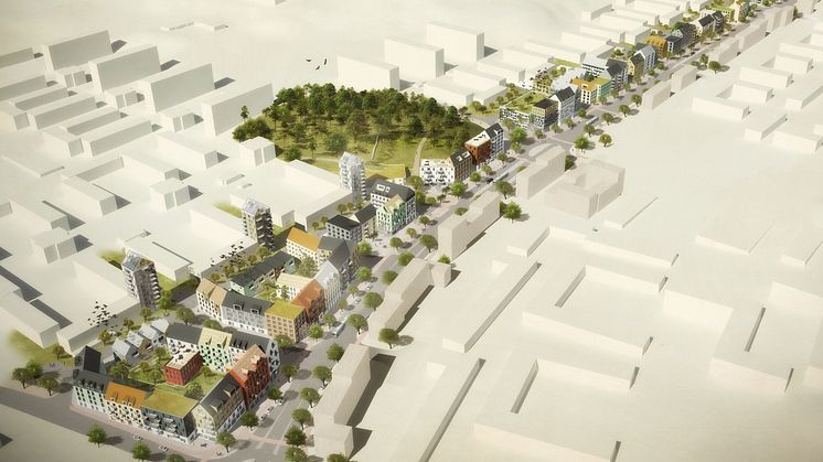 Skissbild Litteraturgatan: Okidoki Arkitekter 