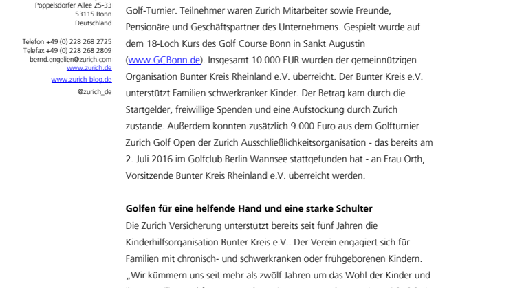 Zurich Benefiz-Golf-Turnier: Spielend Gutes tun