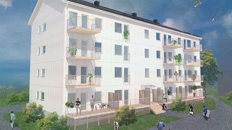 Illustration av de kommande husen, BoKlok i Norrbacka, etapp 1