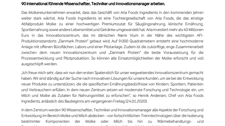 Forschung & Entwicklung: Spatenstich für das Innovationszentrum von Arla Foods Ingredients 