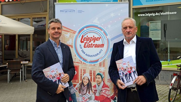 v.l.: Dr. Walter Ebert (Leiter des Marktamtes der Stadt Leipzig) und Arnold Bergmann (Inhaber der Firma Bergmann Eventgastronomie)