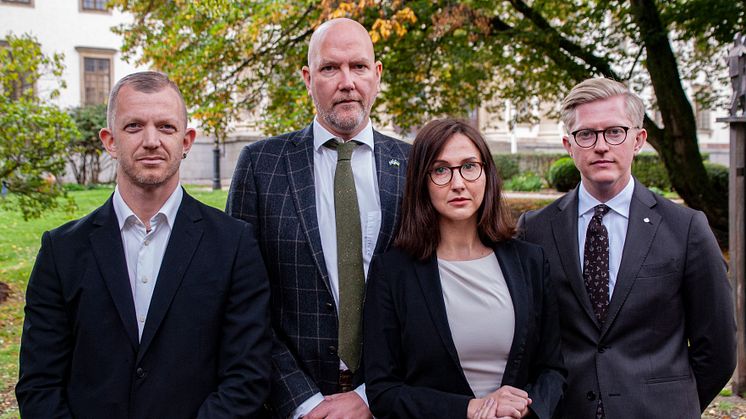 fv: Jonas Lindberg (V), Gustav Hemming (C), Aida Hadžialić (S), Anton Fendert (MP)