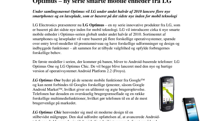 Optimus – ny serie smarte mobile enheder fra LG
