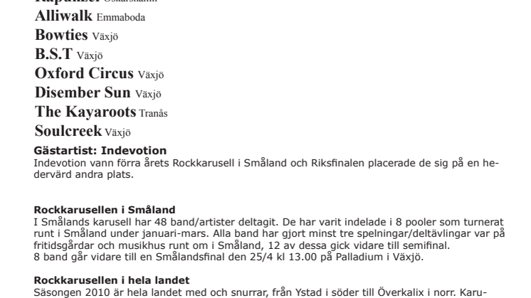 Smålandsfinalen i Rockkarusellen 25/4 
