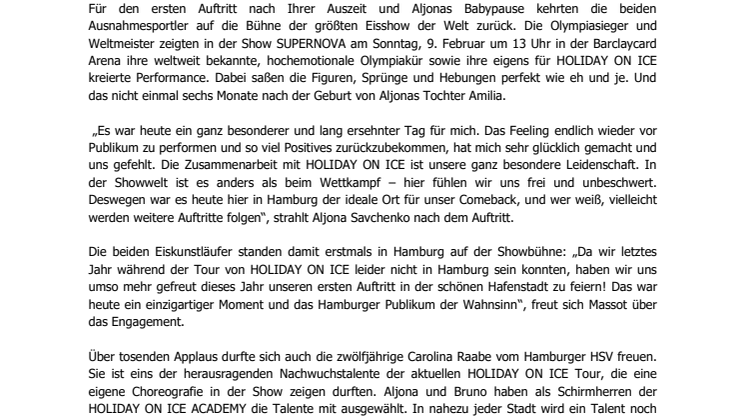  Olympiasieger Aljona Savchenko und Bruno Massot: Show-Comeback bei HOLIDAY ON ICE in Hamburg