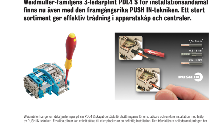 Weidmüller-familjens 3-ledarplint finns nu även med den framgångsrika PUSH IN-tekniken